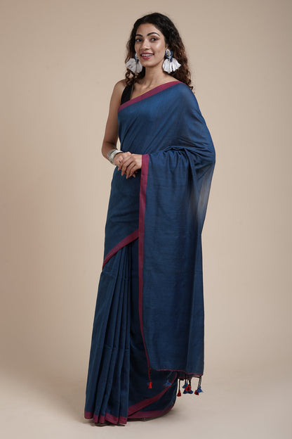 Teejh Kaira Prussian Blue Mulmul Saree