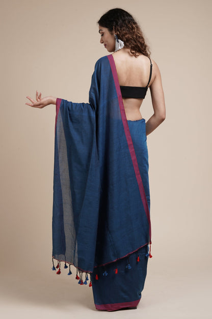 Teejh Kaira Prussian Blue Mulmul Saree