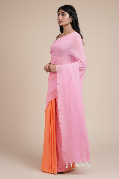 Teejh Iqra Pink & Orange Mulmul Saree