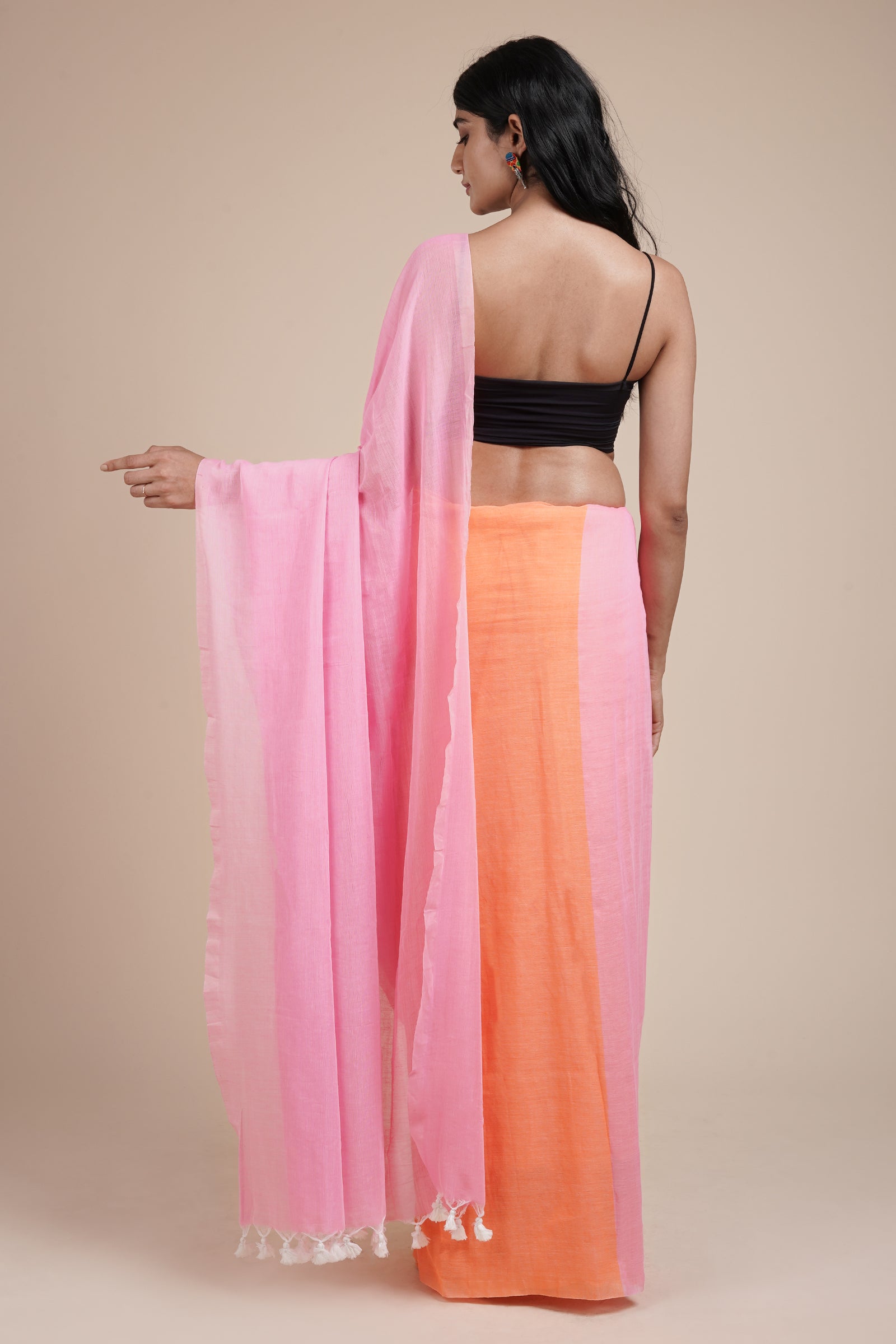 Teejh Iqra Pink & Orange Mulmul Saree