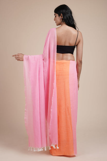 Teejh Iqra Pink & Orange Mulmul Saree