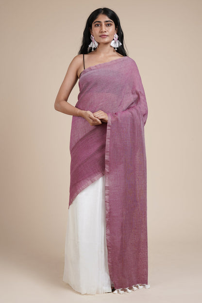 Teejh Iqra Onion Pink & White Mulmul Saree