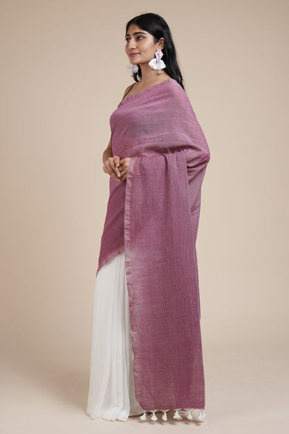 Teejh Iqra Onion Pink & White Mulmul Saree