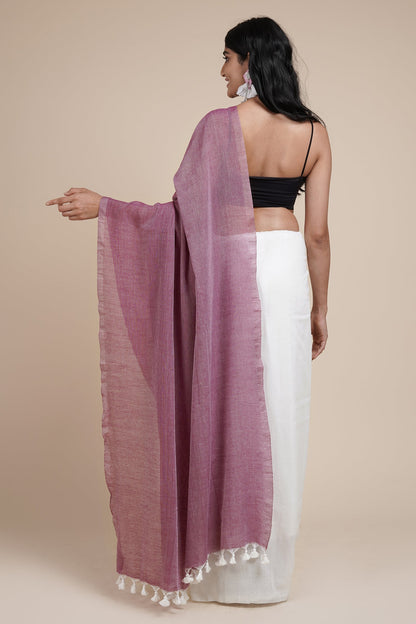 Teejh Iqra Onion Pink & White Mulmul Saree