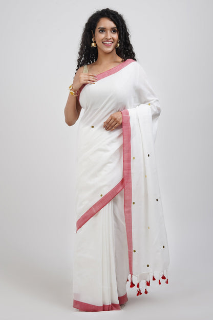 Teejh Savali White Mulmul Saree