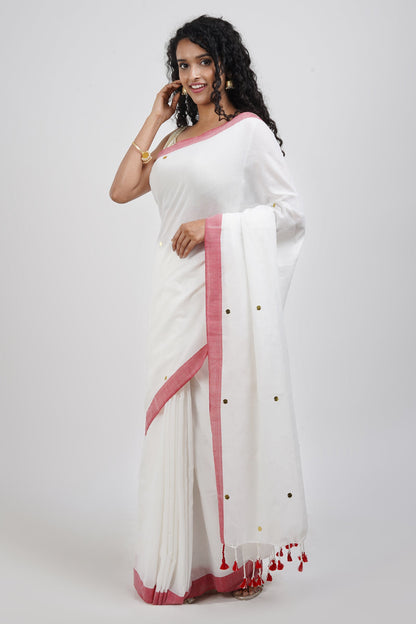 Teejh Savali White Mulmul Saree