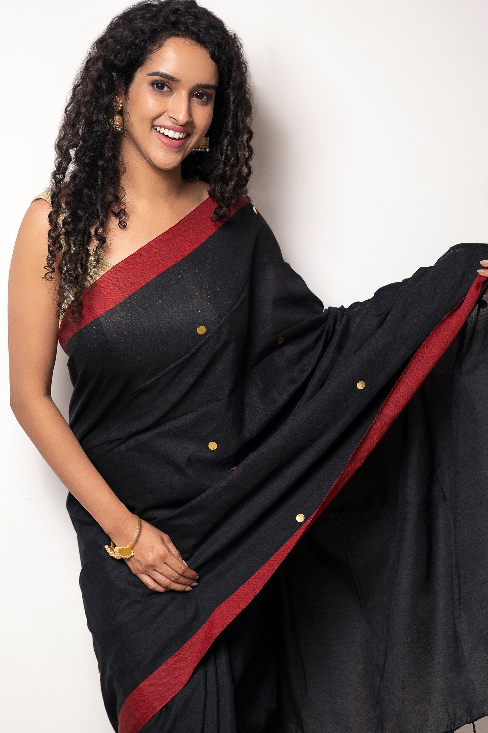 Teejh Savali Black Mulmul Saree