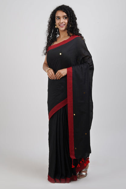 Teejh Savali Black Mulmul Saree