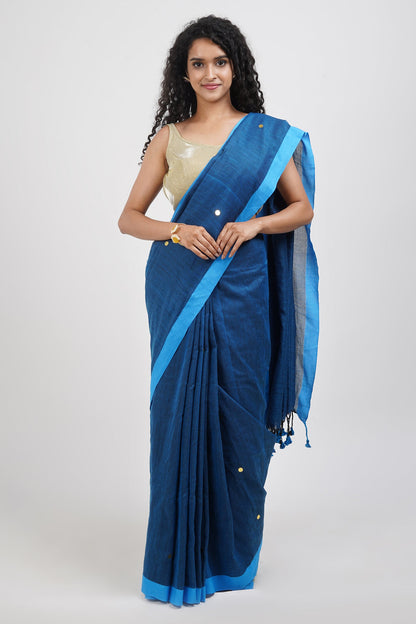 Teejh Savali Blue Mulmul Saree