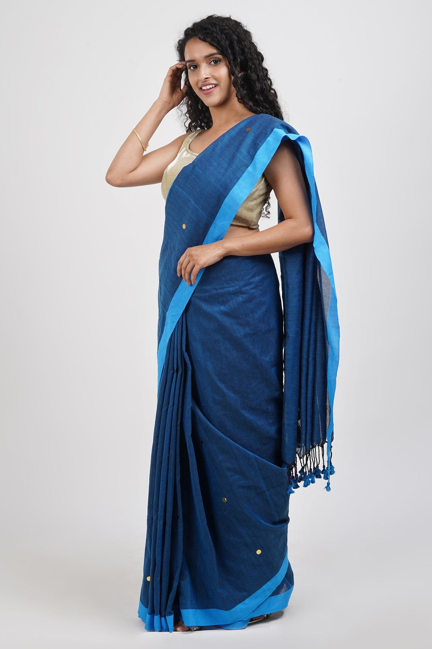 Teejh Savali Blue Mulmul Saree