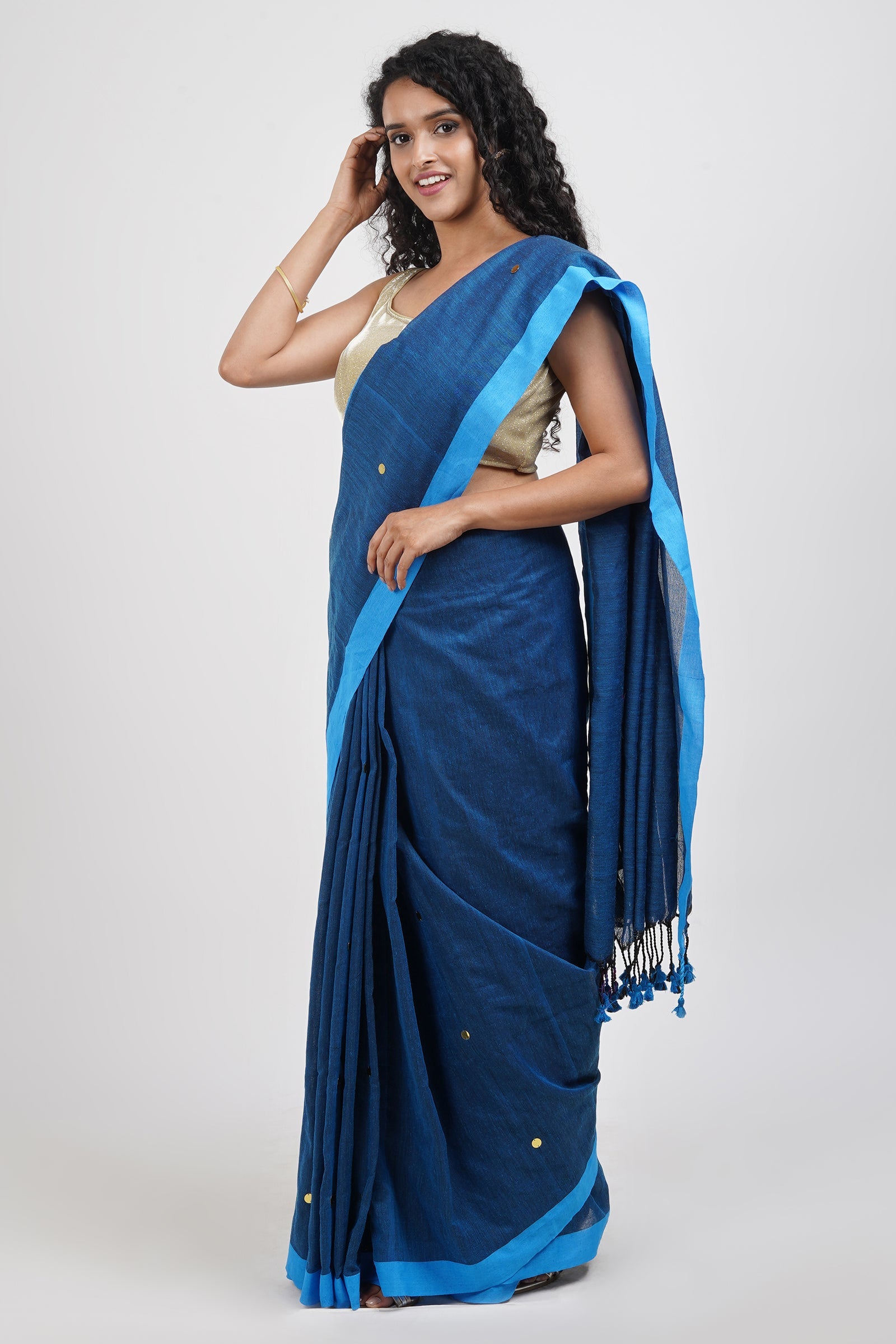 Teejh Savali Blue Mulmul Saree