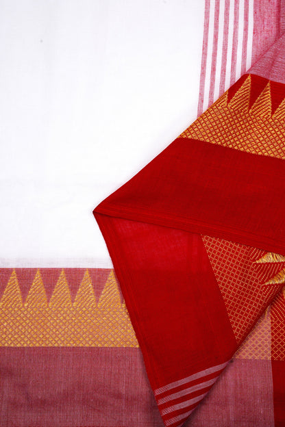 Teejh Aachal White & Red Soft Cotton saree