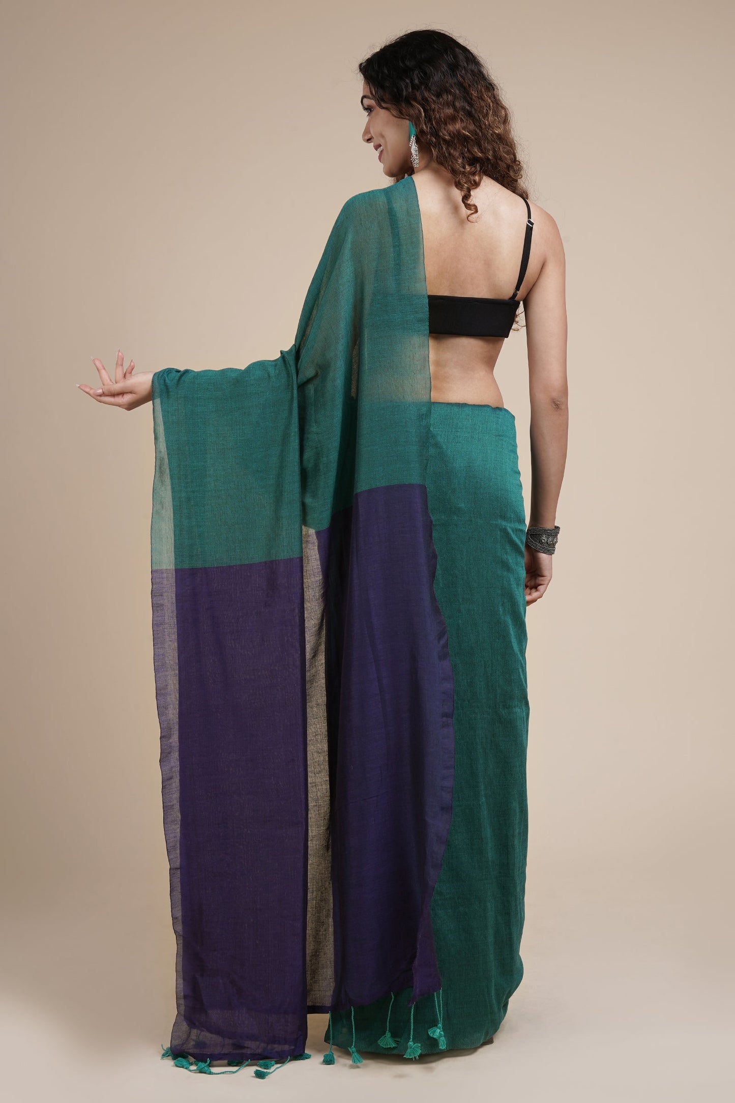Teejh Pine Green and Blue Mulmul Cotton Saree