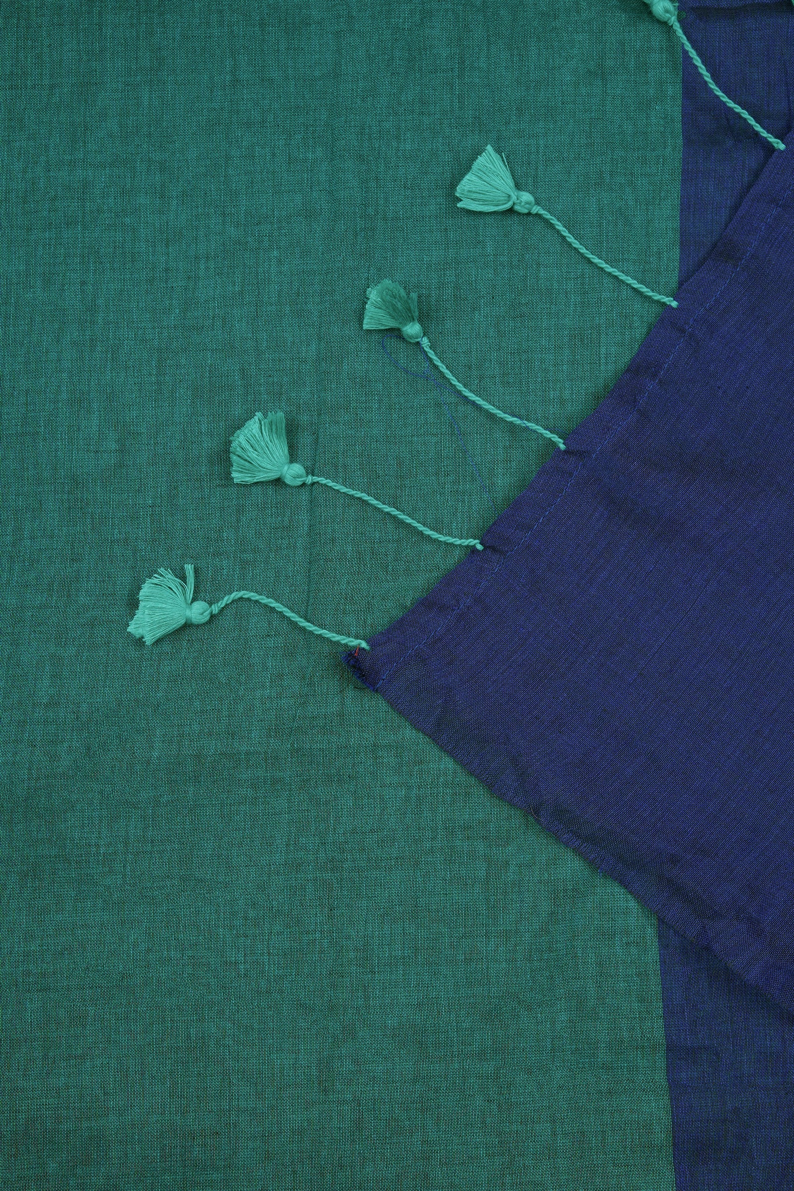 Teejh Pine Green and Blue Mulmul Cotton Saree
