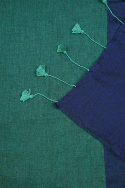 Teejh Pine Green and Blue Mulmul Cotton Saree