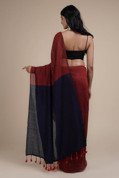 Teejh Varuni Maroon & Navy Blue Mulmul Saree