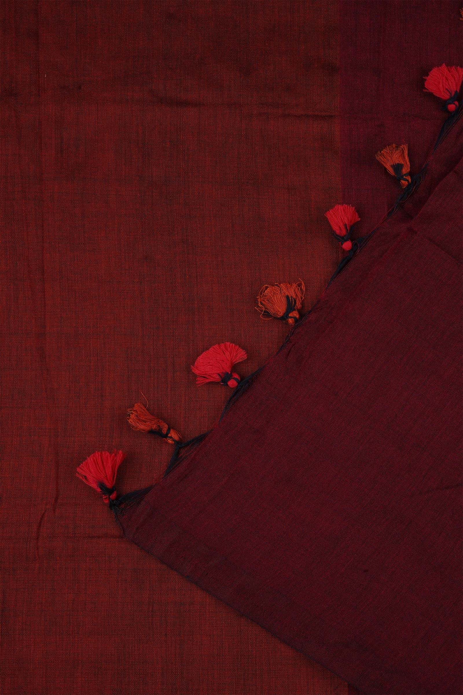 Teejh Varuni Rust Orange & Maroon Mulmul Saree