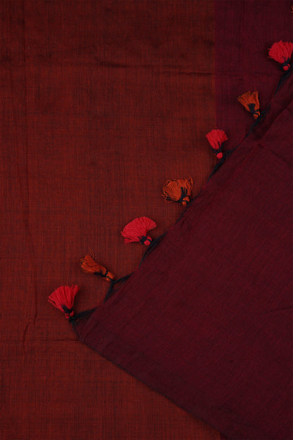 Teejh Varuni Rust Orange & Maroon Mulmul Saree
