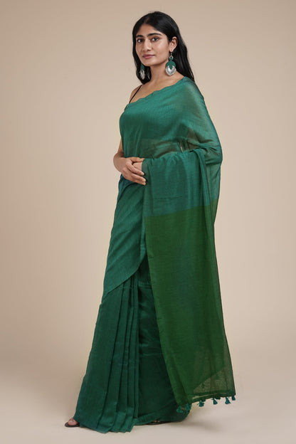 Teejh Varuni Peacock Blue & Green Mulmul Saree
