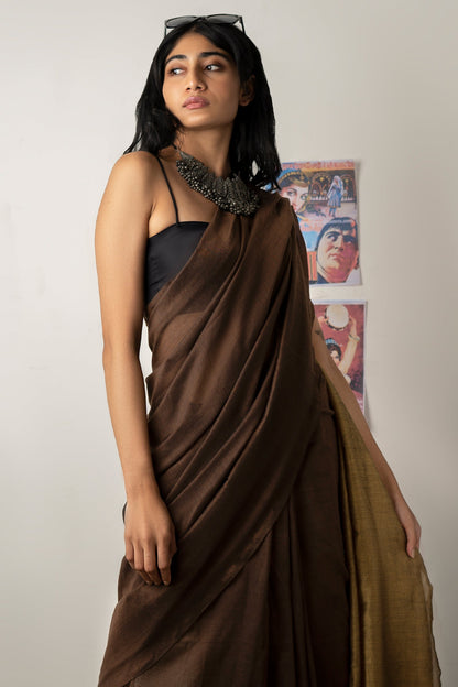 Teejh Varuni Brown & Beige Mulmul Saree