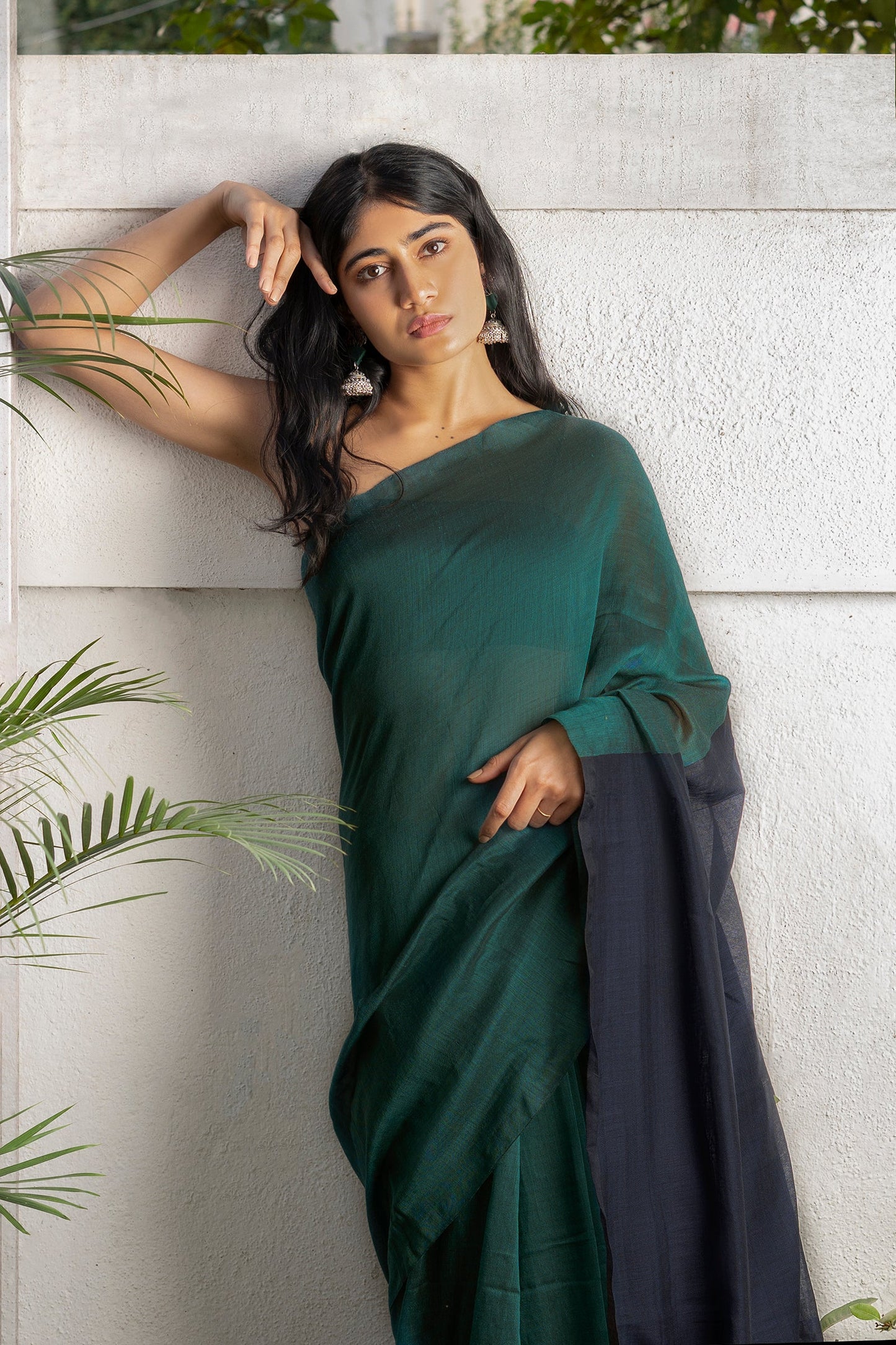 Teejh Varuni Royal Green & Deep Blue Mulmul Saree