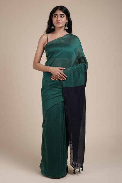 Teejh Varuni Royal Green & Deep Blue Mulmul Saree