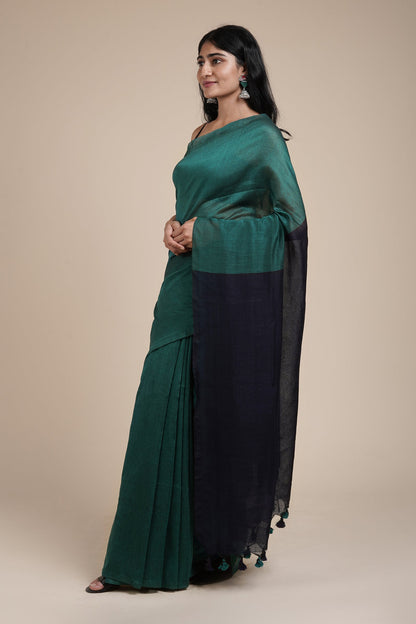 Teejh Varuni Royal Green & Deep Blue Mulmul Saree