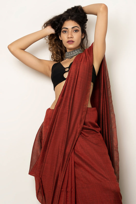 Teejh Takshi Maroon Mulmul Saree