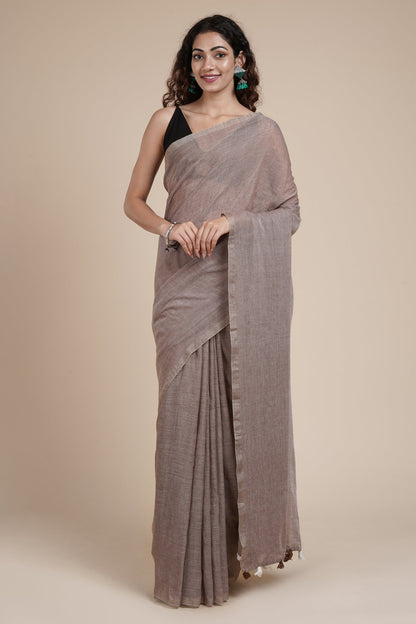 Teejh Takshi Brown Mulmul Saree