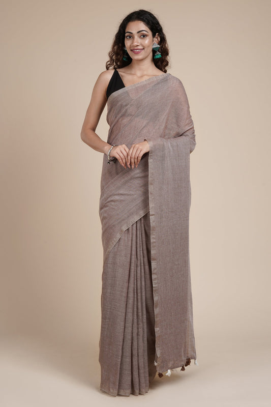 Teejh Takshi Brown Mulmul Saree