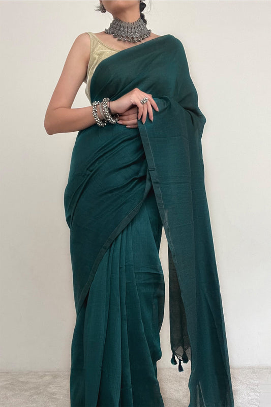 Teejh Takshi Green Mulmul Saree