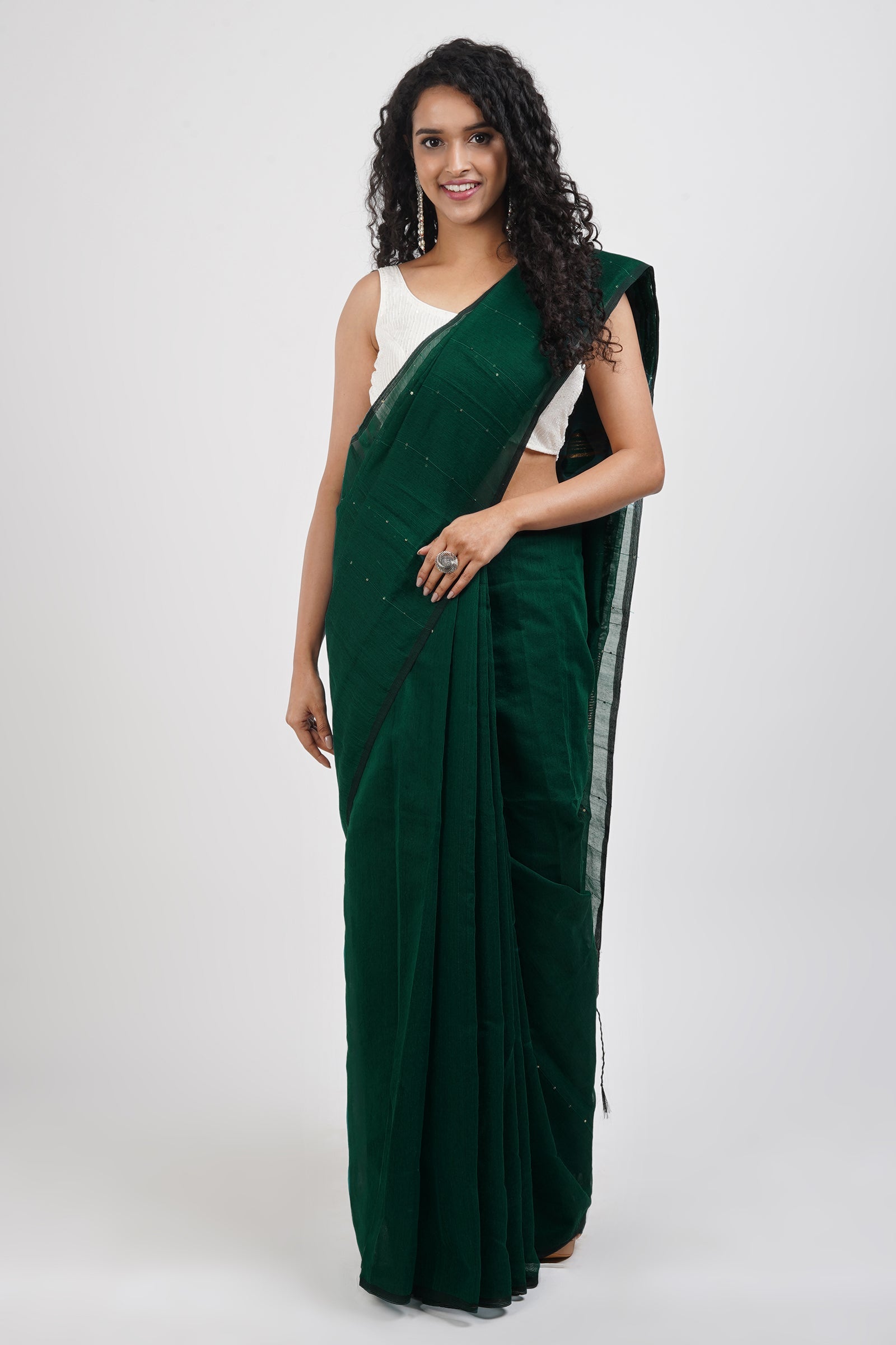 Teejh Zeenat Green Cotton Silk Saree