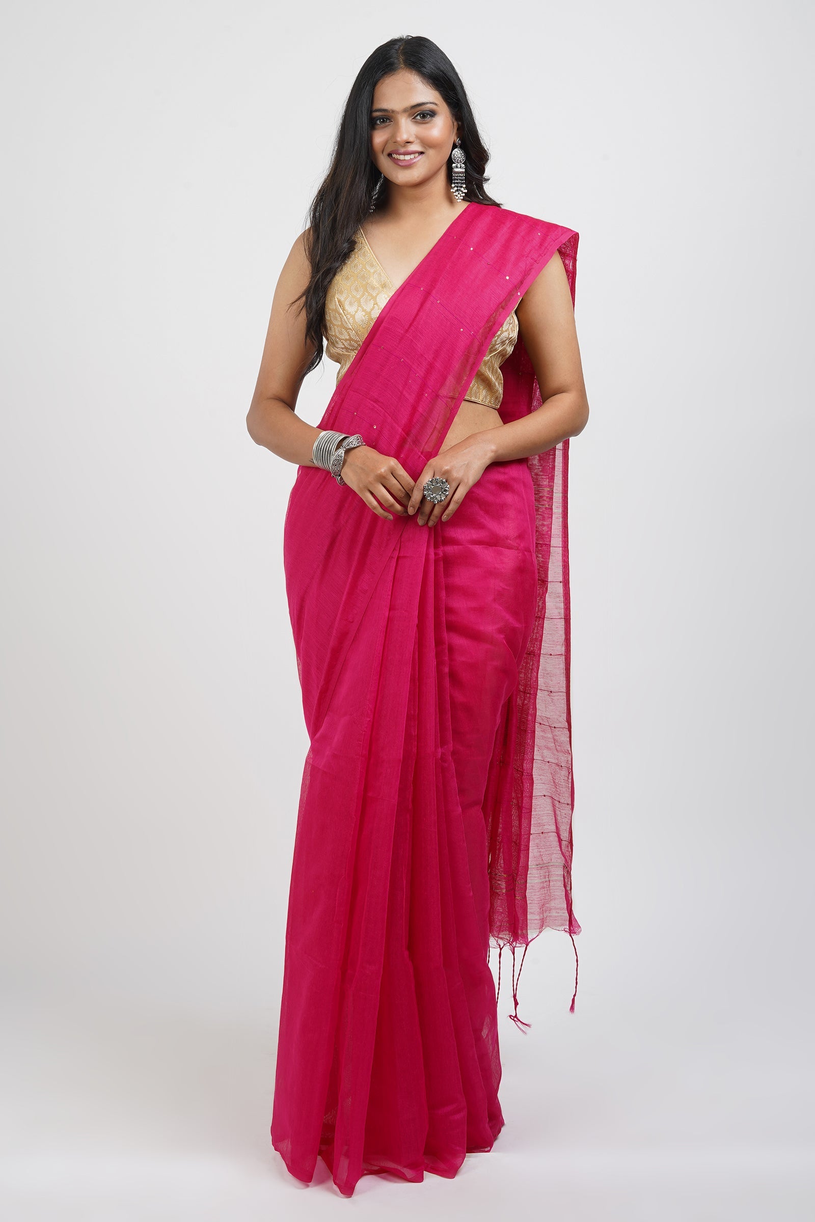 Teejh Zeenat Pink Cotton Silk Saree