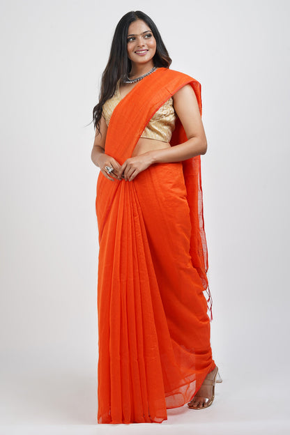 Teejh Zeenat Orange Cotton Silk Saree