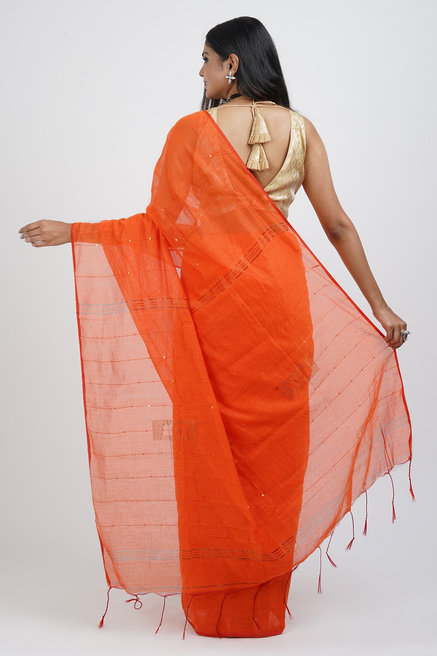 Teejh Zeenat Orange Cotton Silk Saree
