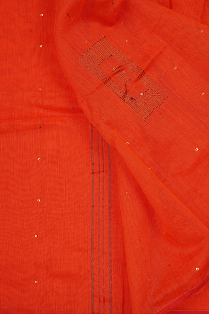 Teejh Zeenat Orange Cotton Silk Saree