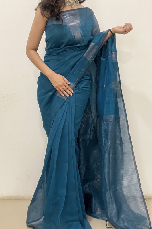 Teejh Rasiya Blue Cotton Silk Saree
