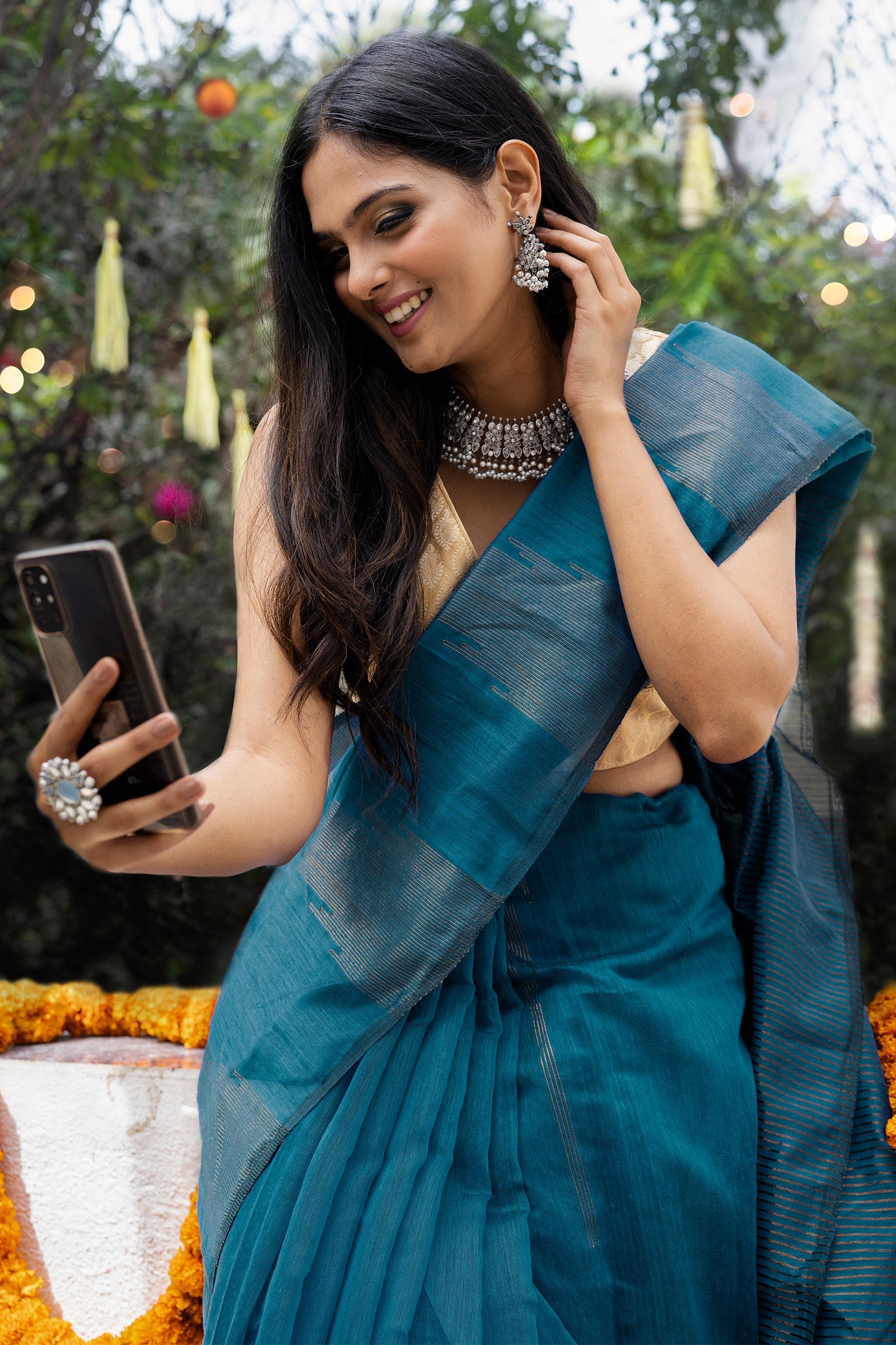 Teejh Rasiya Blue Cotton Silk Saree