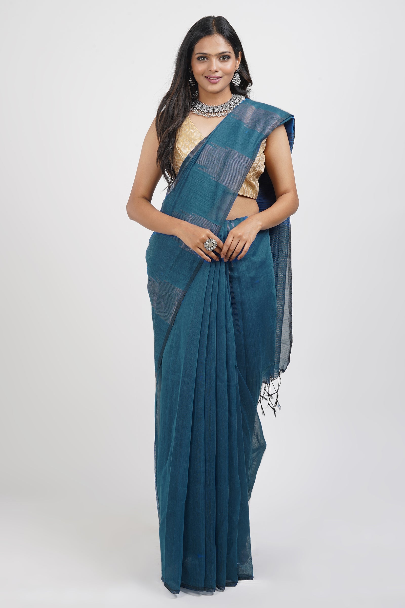 Teejh Rasiya Blue Cotton Silk Saree