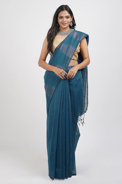 Teejh Rasiya Blue Cotton Silk Saree