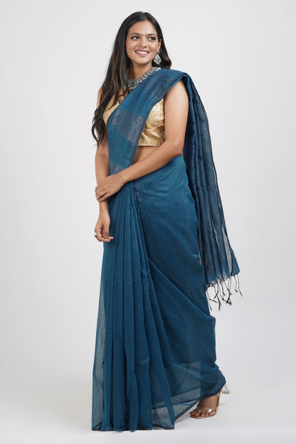 Teejh Rasiya Blue Cotton Silk Saree