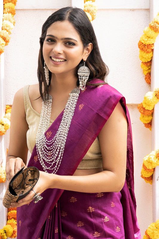 Teejh Lasya Purple Cotton Silk Saree