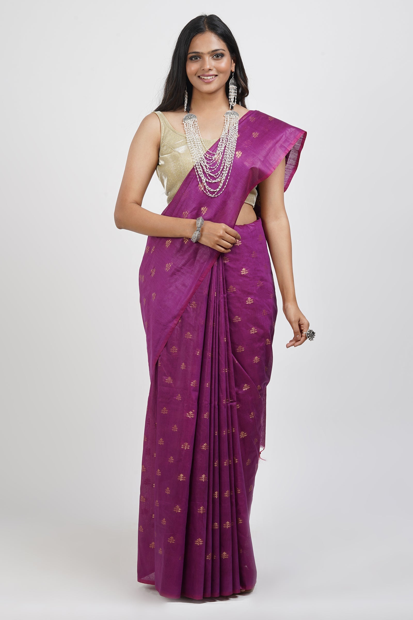 Teejh Lasya Purple Cotton Silk Saree
