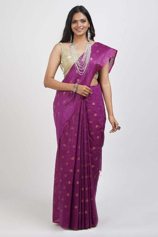 Teejh Lasya Purple Cotton Silk Saree