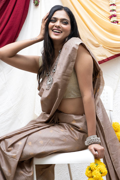 Teejh Lasya Beige Cotton Silk Saree