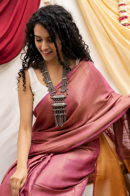 Teejh Shaurya Onion Pink Tissue Silk Saree