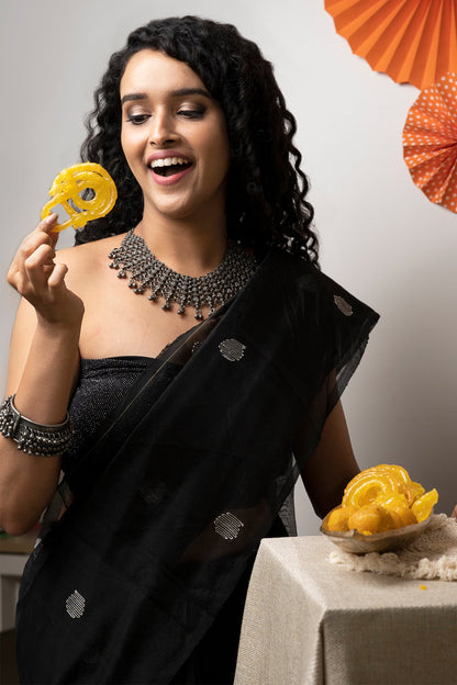 Teejh Tasha Black Muslin Silk Saree
