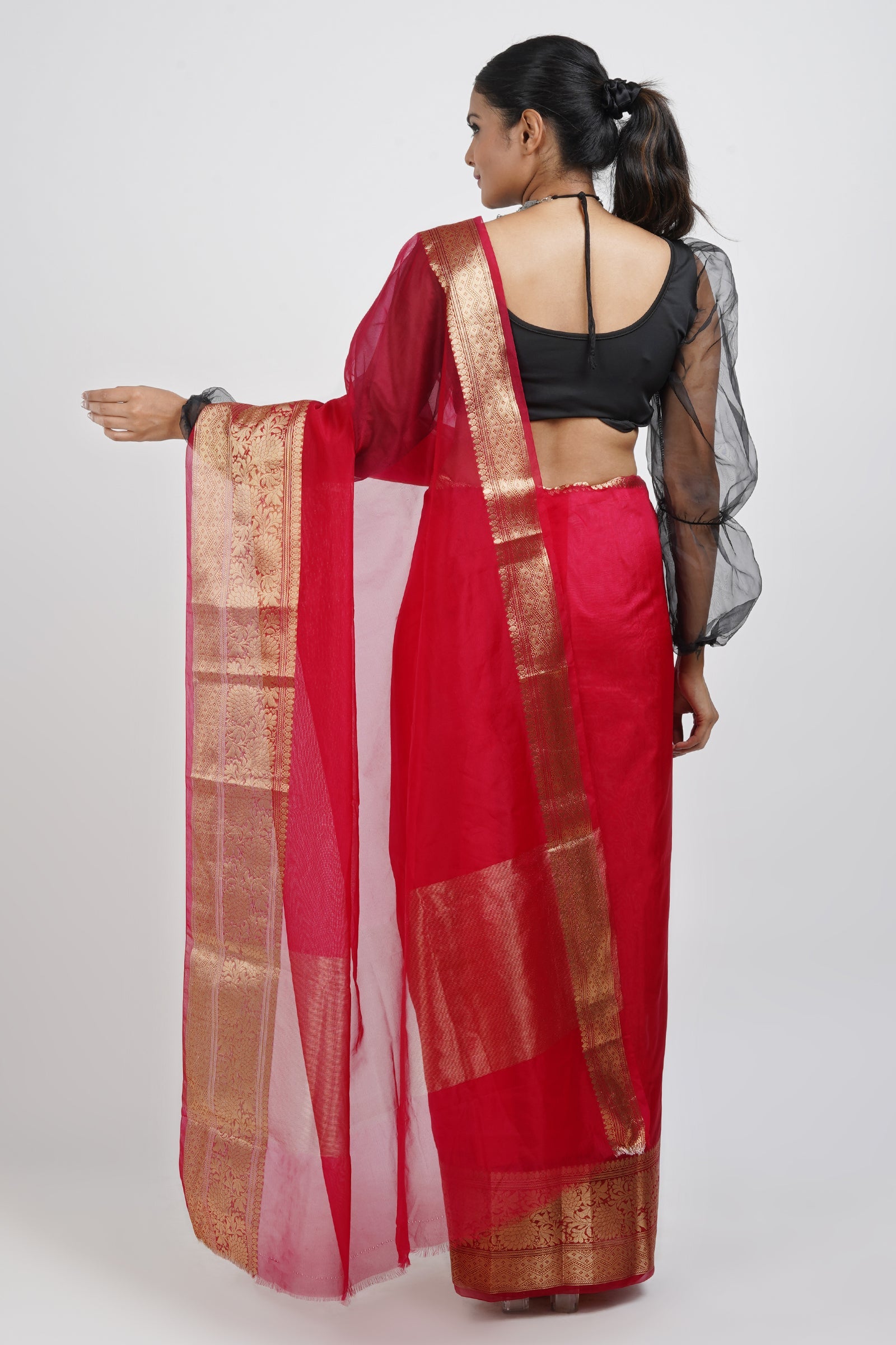 Teejh Zunaira Red Organza Saree