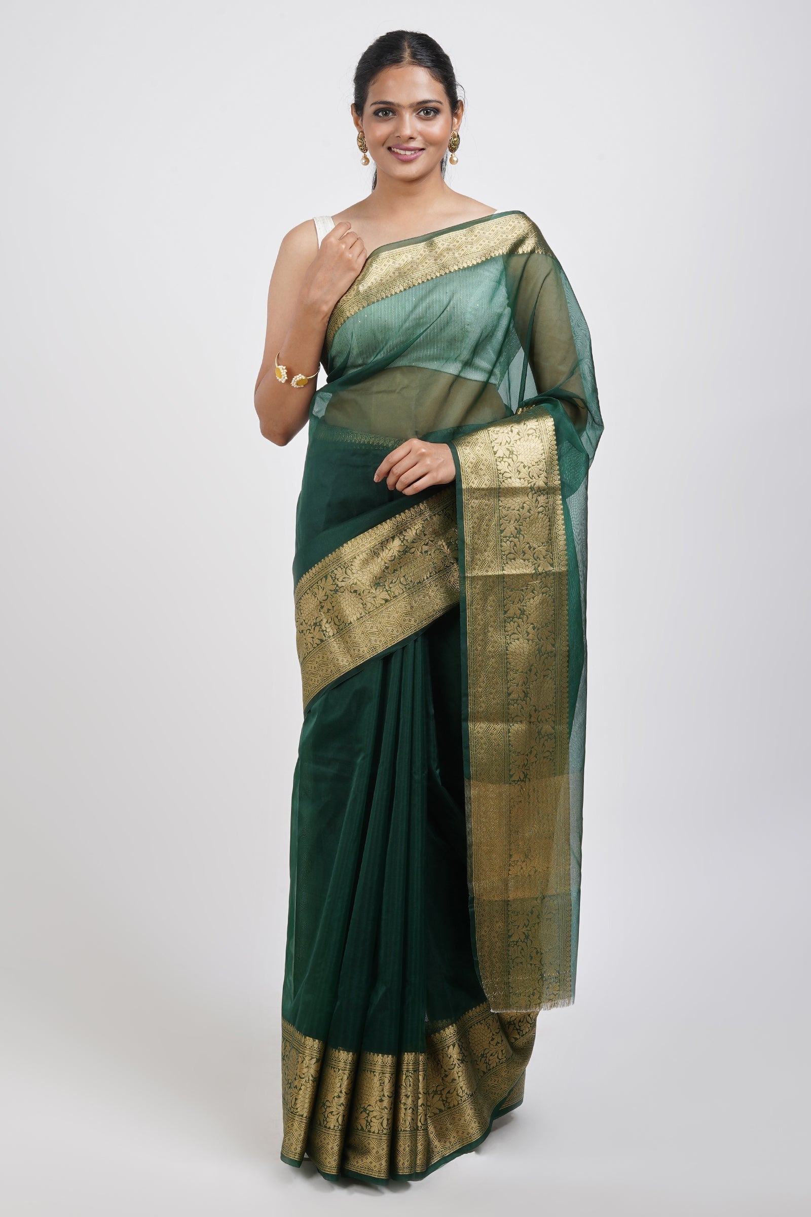 Teejh Zunaira Green Organza Saree