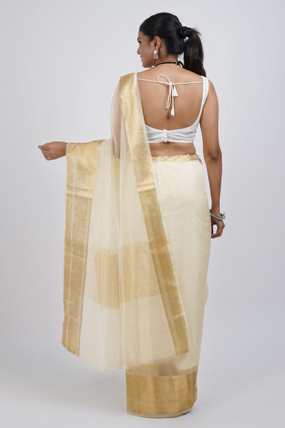 Teejh Zunaira Off White Organza Saree